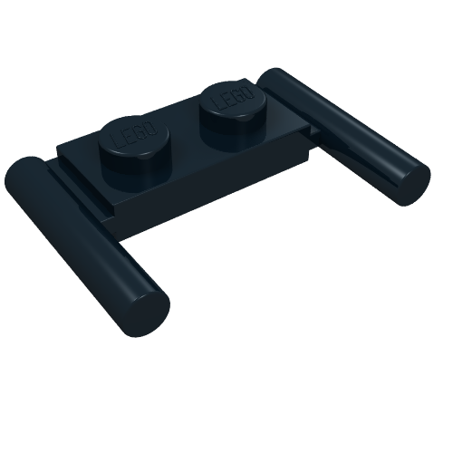 Lego Plate Special 1 x 2 with Handles [Round Ends, Mid Attachment] / Black
