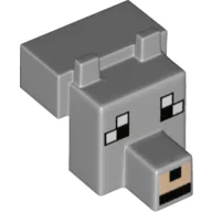 Animal Body Part, Head Blocky with Pixelated Face Print (Wolf) / Light Bluish Gray