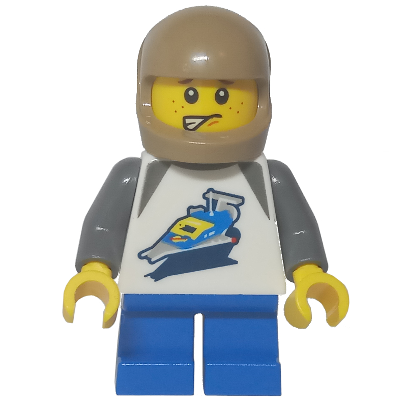Lego Kid - White Torso with Classic Space Ship, Blue Legs, Dark Tan Helmet