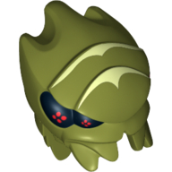 Lego Minifig Head Special, Alien Galaxy Squad Buggoid with Yellowish Green Stripes and Black Eyes with Red Dots Print / Olive Green