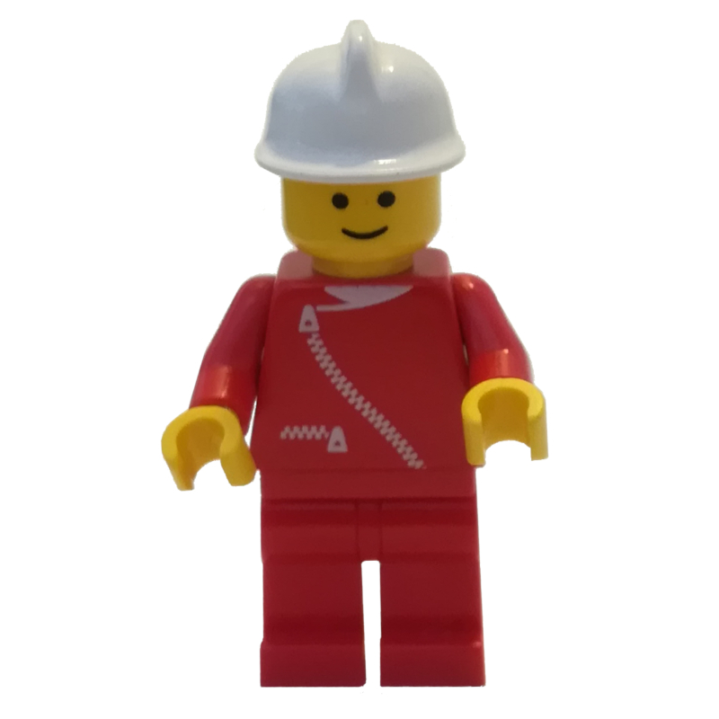 Lego Fireman, Red Jacket with Zipper, White Helmet