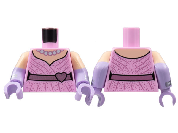 Lego Torso Dress, Metallic Pink Heart Belt and Trim, Pearls Pattern / Lavender Arms with Light Nougat Short Sleeves, Silver Bracelets Pattern / Lavender Hands