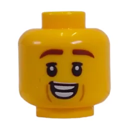 Minifig Head Reddish Brown Eyebrows, Smirk / Nervous Smile Print