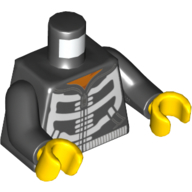 Lego Torso Hoodie with Skeleton Bones and Orange Neck Print, Black Arms, Yellow Hands / Black