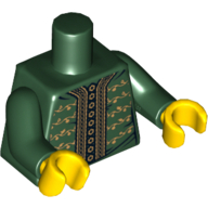 Lego Torso Jacket with Gold Trim, Buttons and Floral Motif Print, Dark Green Arms, Yellow Hands / Dark Green