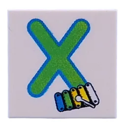 Tile 2 x 2 with Lime 'X', Xylophone Print / White