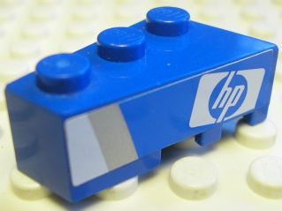 Lego Wedge 3 x 2 Left with 'HP' Logo and Silver and White Stripes Pattern (Sticker) - Set 8374
