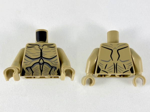 Lego Torso Alien with Black Muscle Contours and Dark Bluish Gray Highlight Lines Pattern / Dark Tan Arms / Dark Tan Hands