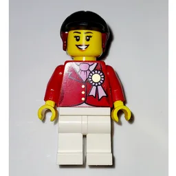 Red Riding Jacket with Award Ribbon, Black Riding Helmet, and White Legs