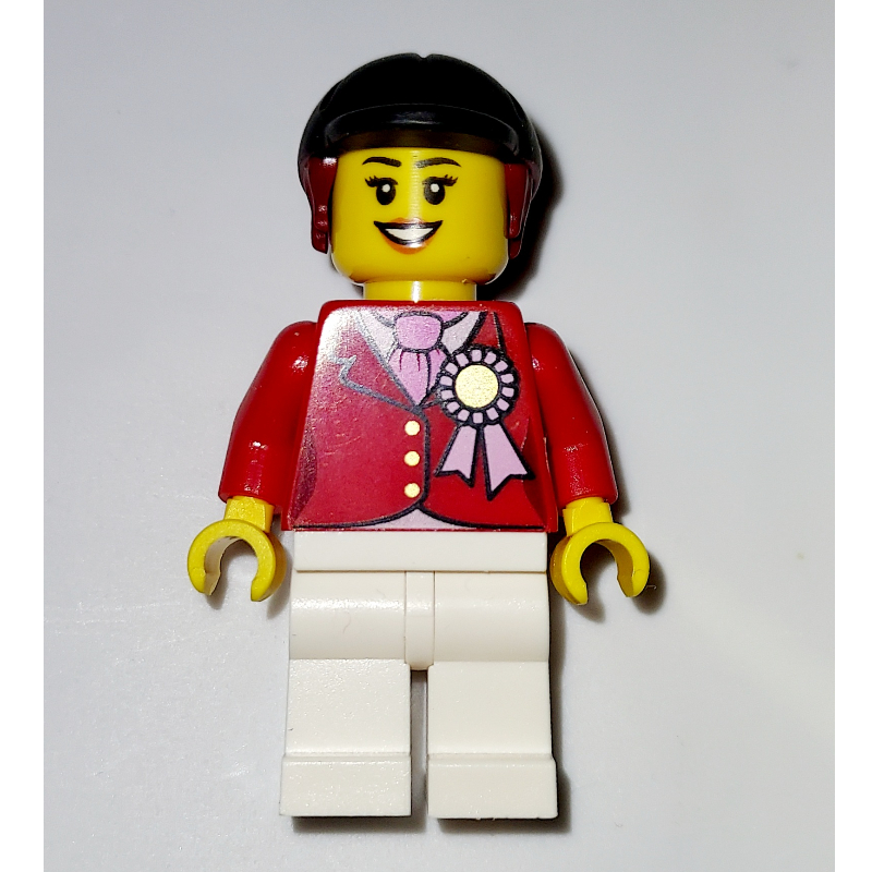 Lego Red Riding Jacket with Award Ribbon, Black Riding Helmet, and White Legs