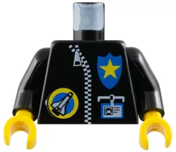 Torso Jacket with White Zipper, Yellow Police Star on Blue Badge, and Space Port Logo, ID Badge Pattern / Black Arms / Yellow Hands