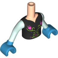 Lego Minidoll Torso Girl with Black Top with Flower Print, Light Aqua Sleeves and Dark Azure Gloves Print