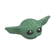 Minifig Head Special, Baby / Toddler, Pointy Ears, Black Eyes Print (Grogu / The Child / Baby Yoda) / Sand Green