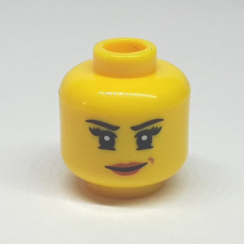 Lego Minifig Head Nya, Lopsided Grin with Pink Lips / Mechanical Goggles and Headset Print / Yellow