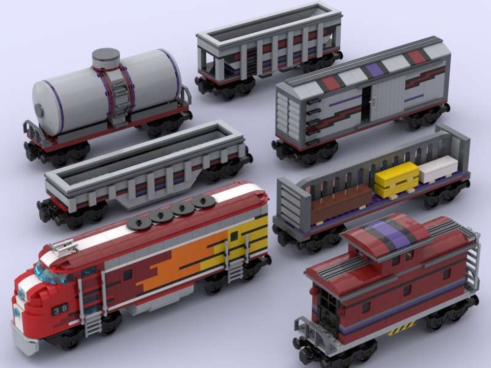 Lego Vintage Freight Train – Super Chief engine – five unique cars - caboose