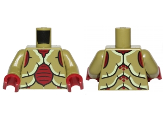 Lego Torso Galaxy Squad Mosquitoid with Dark Red, Yellowish Green and Black Exoskeleton Pattern / Olive Green Arms / Dark Red Hands
