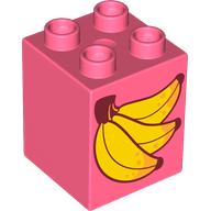 Lego Duplo Brick 2 x 2 x 2, Bananas Print / Coral