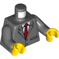 Lego Torso Suit Jacket Buttoned with Red Tie Print, Dark Bluish Gray Arms, Yellow Hands / Dark Bluish Gray