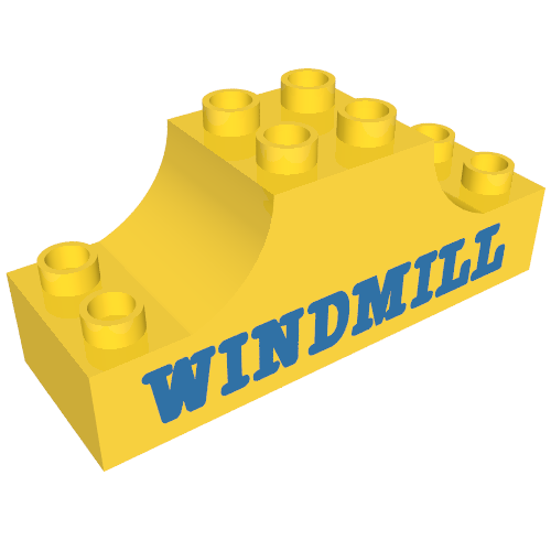 Lego Duplo Brick 2 x 6 x 2 with Curved Ends and 'WINDMILL' Print / Yellow