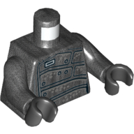 Lego Torso Jacket with Silver Clasps, Panel Lines, and Light Gray Dots Print (Bala-Tik), Pearl Titanium Arms, Black Hands / Pearl Titanium