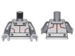 Torso Silver Robot Panels with Red Lines and Black Rivets Pattern / Flat Silver Arms / Light Bluish Gray Hands