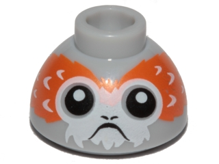 Lego Brick, Round 1 1/2 x 1 1/2 x 2/3 Dome Top with Porg Head Pattern
