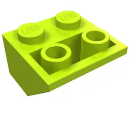 Brick Sloped Inverted 45° 2 x 2 [Ovoid Bottom Pin, Bar-sized Stud Holes] / Lime