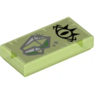 Tile 1 x 2 with Green Crystal and Black Eye Print / Trans-Bright Green