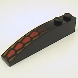 Brick Curved 6 x 1 with Repeating Red and Orange Scales Print / Black