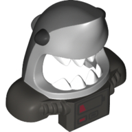Lego Mask Shark Head with Wide Open Mouth with White Teeth, Black Eyes, and Front Panel with Battery Print / Light Bluish Gray