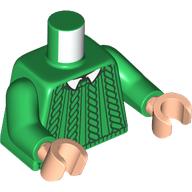 Lego Torso, Knitted Sweater, White Collar print, Green Arms, Light Nougat Hands / Green