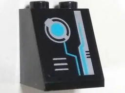 Slope 65 2 x 2 x 2 with Bottom Tube with Silver and Medium Azure Circuitry and Vents Pattern (Sticker) - Set 70165