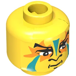 Minifig Head Indian, Face Paint with Green and Orange Painted Face Print [Blocked Open Stud] / Yellow