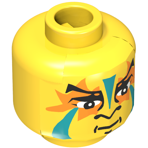 Lego Minifig Head Indian, Face Paint with Green and Orange Painted Face Print [Blocked Open Stud] / Yellow