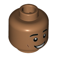 Lego Minifig Head Dean Thomas, Eyebrows, Reddish Brown Cheek Lines, Wide Grin Print [Hollow Stud] / Medium Nougat