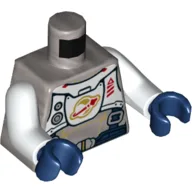 Torso Astronaut Space Suit, White Chestplate with Classic Space Logo, Dark Blue Straps Print, White Arms, Dark Blue Hands / Flat Silver