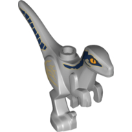 Lego Animal, Dinosaur, Raptor, Child, Dark Blue, Tan Sides Stripes / Light Bluish Gray