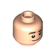 Lego Minifig Head Jim Halpert, Thick Dark Brown Eyebrows, Smile with Raised Eyebrow / Neutral print / Light Nougat