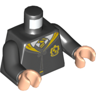 Lego Torso Robes with Yellow Collar, Buttoned with Hufflepuff Crest Print, Black Arms, Light Nougat Hands / Black