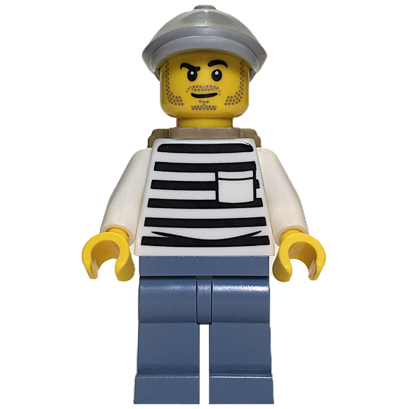 Lego Criminal, White Torso, Sand Blue Legs, Light Bluish Gray Hat