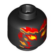 Lego Minifig Head Sauron, Yellow, Orange, and Red Flames for Face Print / Black
