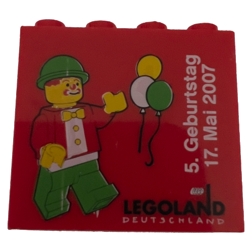 Lego Brick 2 x 4 x 3 with 'LEGOLAND Deutschland Resort 5. Geburtstag 17. Mai 2007' Print / Red