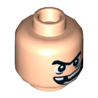 Lego Minifig Head Sandman, Unibrow, Wide Grin with Missing Tooth Print [Hollow Stud] / Light Nougat