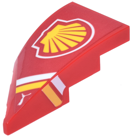 Lego Wedge 4 x 2 Right No Studs with White and Yellow Stripes on Side with Shell and Puma Logos Pattern (Sticker) - Set 77242