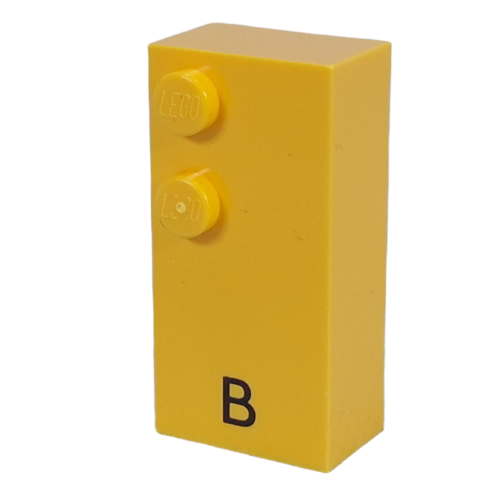 Lego Braille Brick 2 x 4 with 2 Studs ⠃ and 'B' Print / Yellow