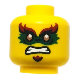 Minifig Head Acronix, Gold Eyes, Dark Green/Dark Red Eye Mask, Goatee, Smile/Angry / Yellow