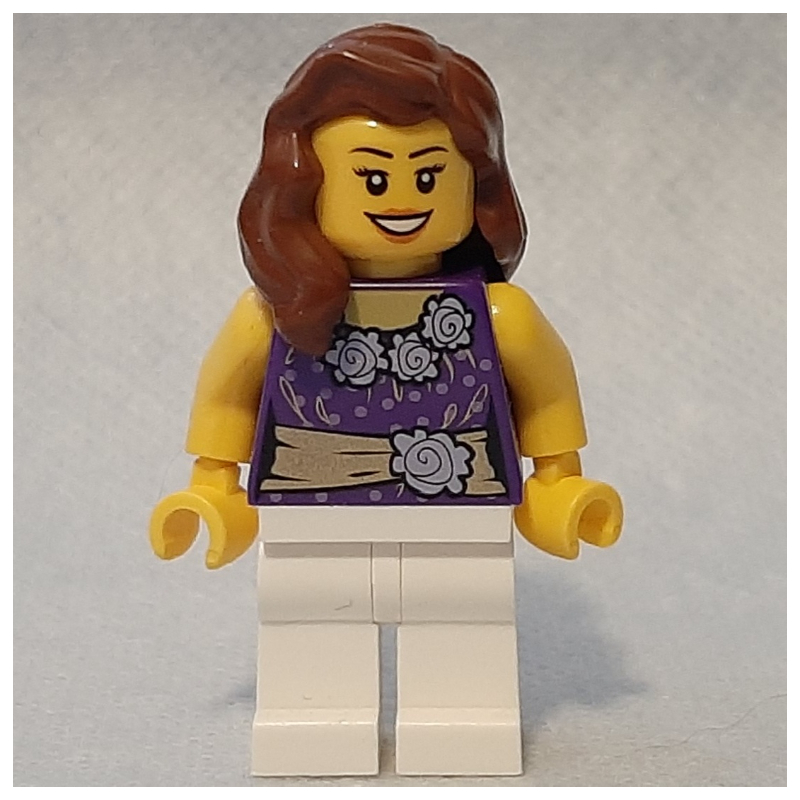 Lego Dark Purple Torso, White Legs, Reddish Brown Hair