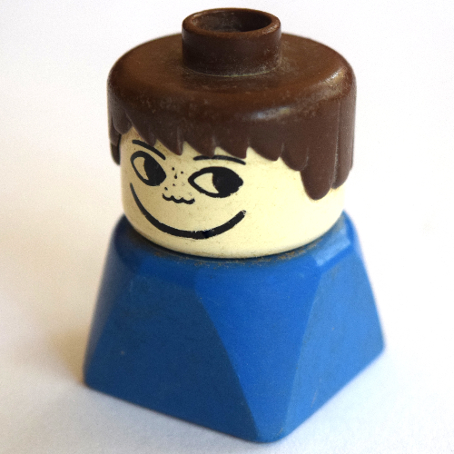 Lego Duplo 2 x 2 x 2 Figure Brick Early, Short Spiky Hair Brown, Freckles Print / Blue