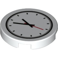 Lego Tile Round 2 x 2 with Bottom Stud Holder with Clock with Red Second Hand Print