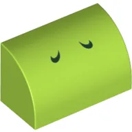 Brick Curved 1 x 2 x 1 No Studs with Dark Green Lines (Yoshi Nostrils) Print / Lime